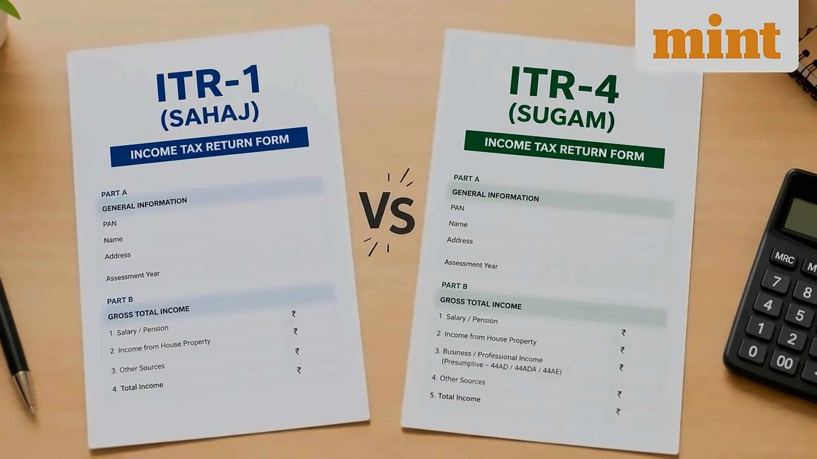 ITR-1 vs ITR-4: Key Differences for AY 2026-27 Filing