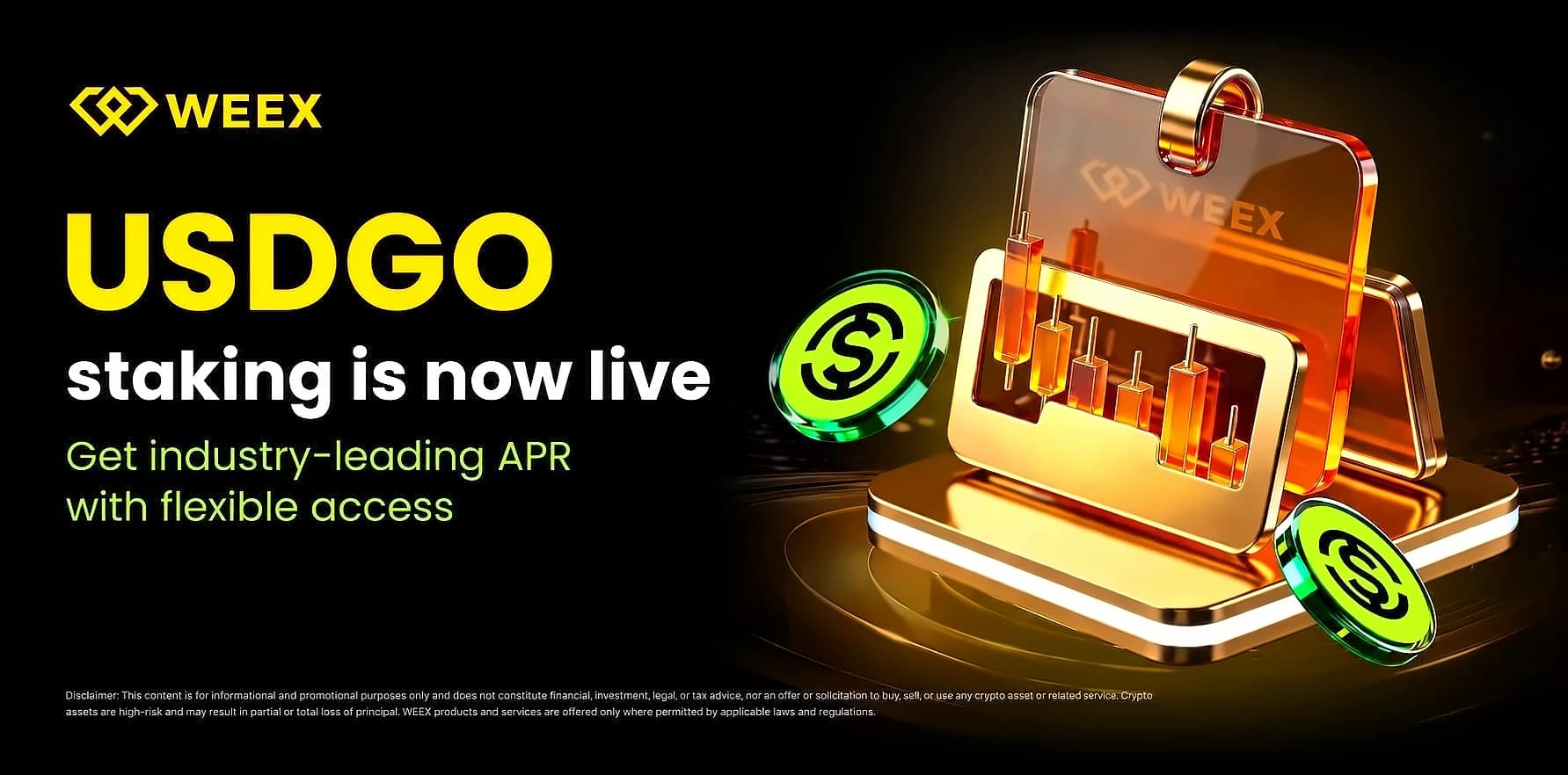 WEEX Launches USDGO Staking with 20% APR