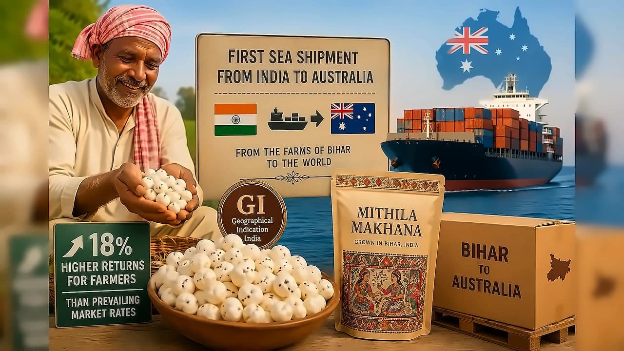 Bihar's First Sea Shipment of GI-Tagged Mithila Makhana to Australia Boosts Farmer Incomes 18%