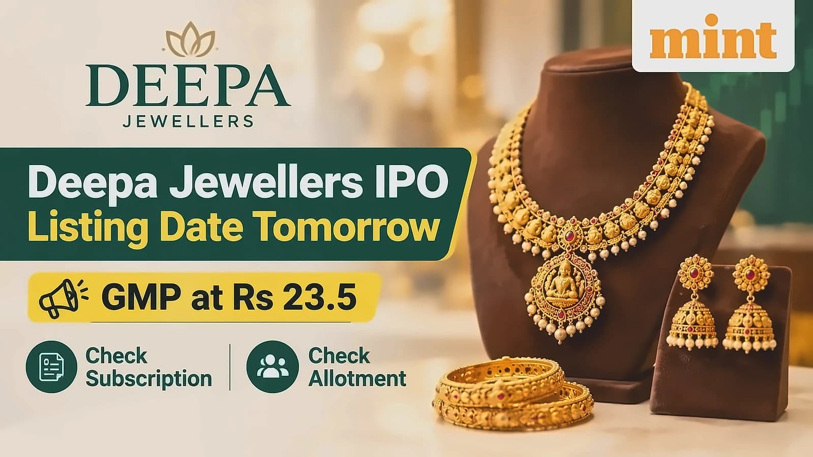 Deepa Jewellers surges 25% on debut; Rays of Belief lists flat