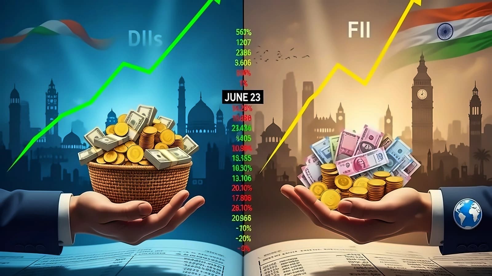 DIIs buy ₹680 cr stocks; FIIs post marginal inflows on June 23