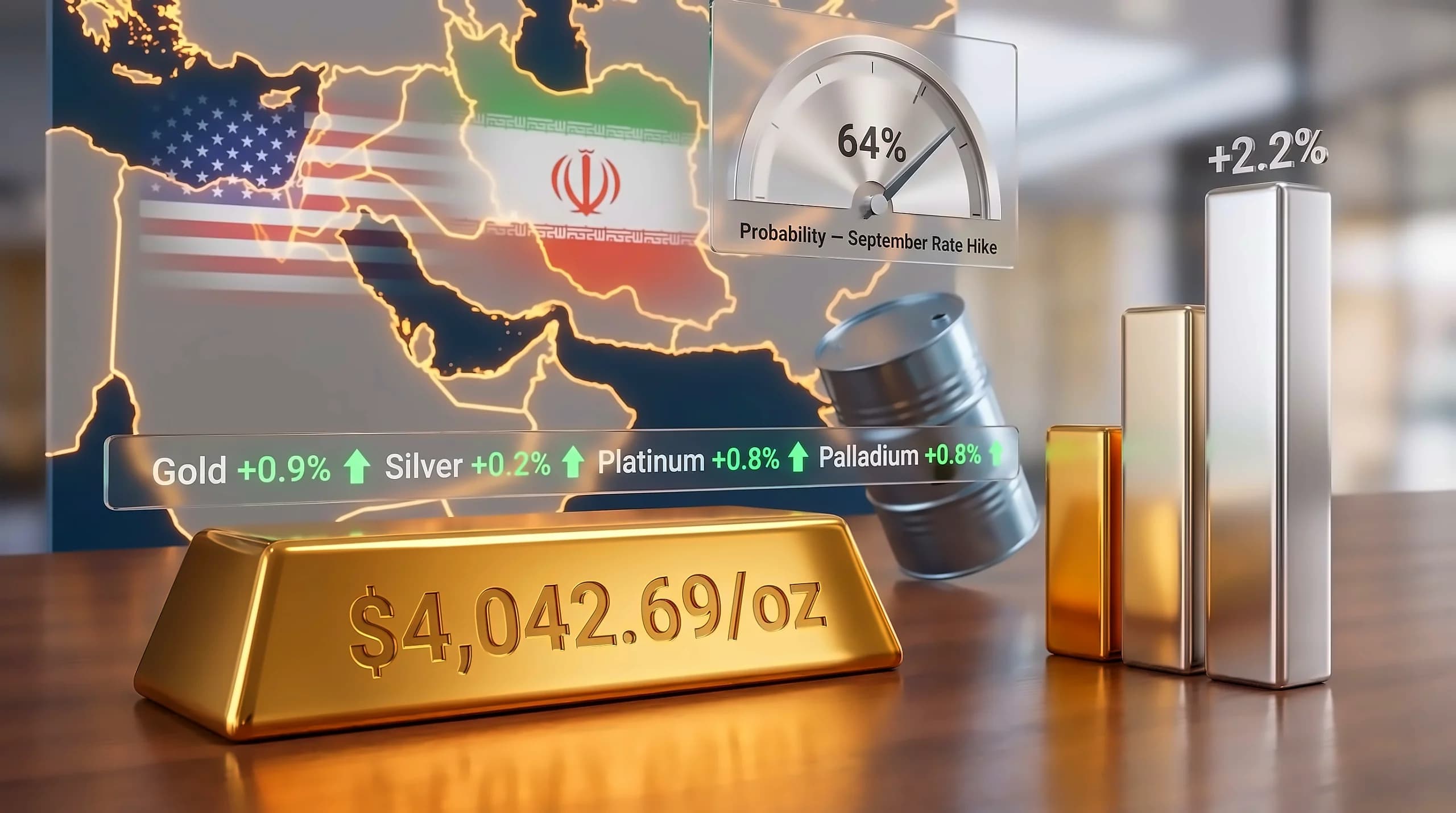 Gold Drops 2% as Oil Hits $100, Fed Rate Hike Probability Rises