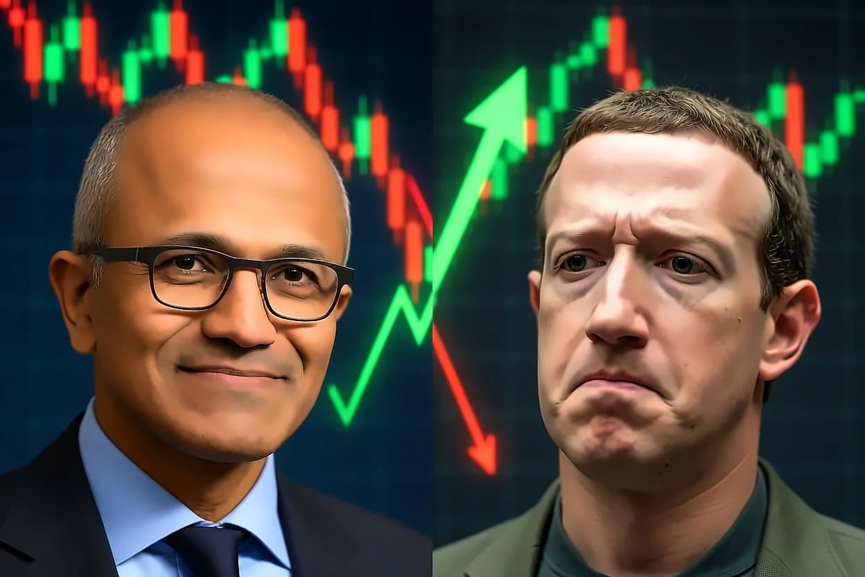 Microsoft Surges 16%, Meta Plunges 8% as AI Investment Returns Diverge