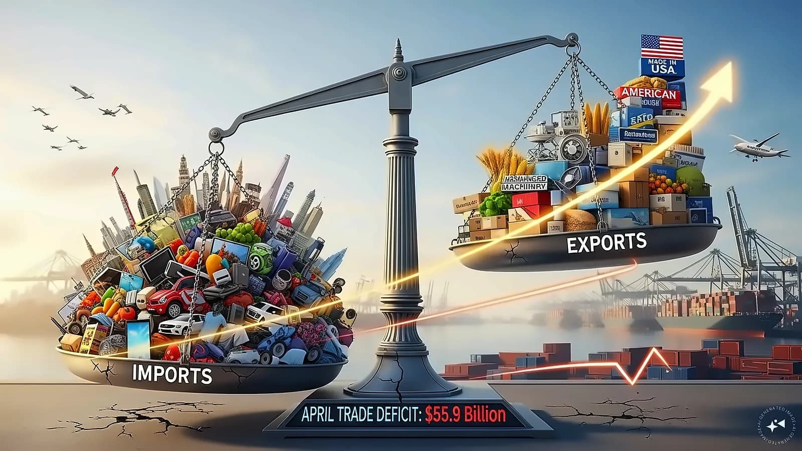 US Trade Deficit Narrows to $55.9B in April on Record Exports