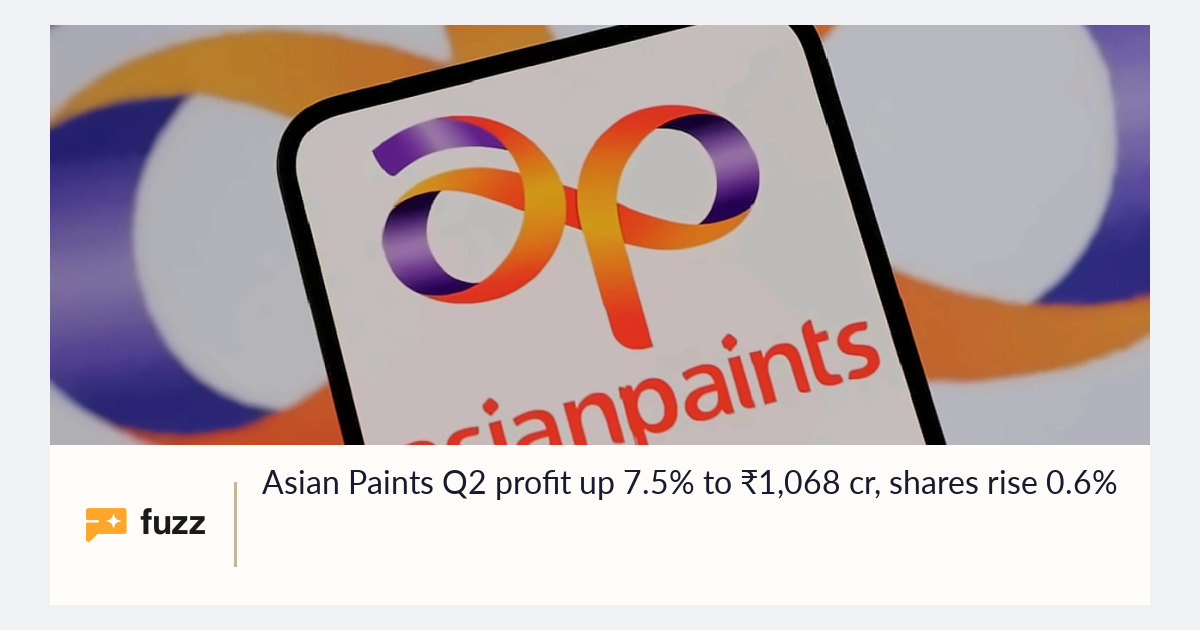 Asian Paints Q2 profit up 7.5% to ₹1,068 cr, shares rise 0.6%